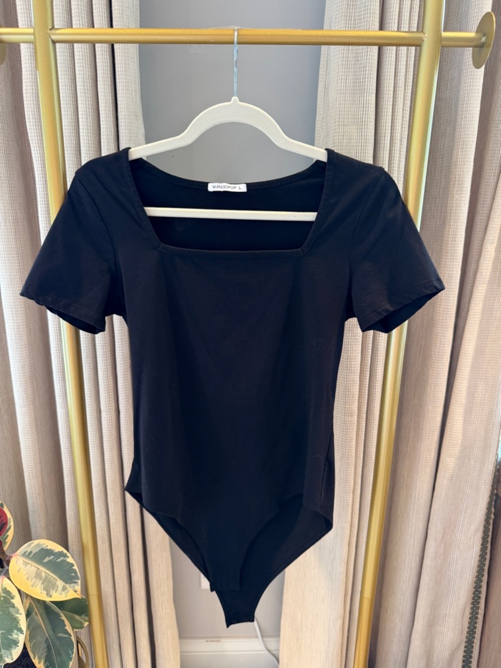Square Neck Black Bodysuit - Women's Short Sleeve